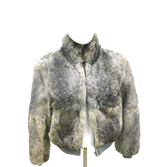 Vintage Women's Grey Rabbit Fur Zip Jacket Size Large image number 1