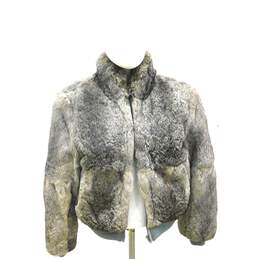 Vintage Women's Grey Rabbit Fur Zip Jacket Size Large