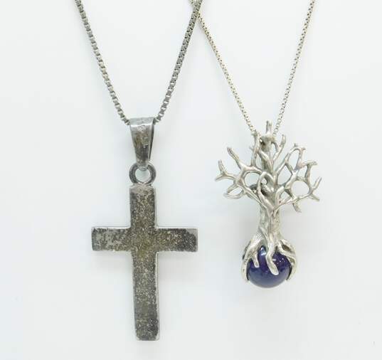 Artisan 925 Sterling Silver Crucifix & Amethyst Ball Tree Pendant Necklaces 26.3g image number 2