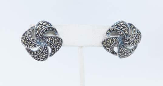 Judith Jack & Romantic 925 Marcasite Hoop Swirl Knot Square Omega Clip On & Drop Post Earrings Variety 25.6g image number 2