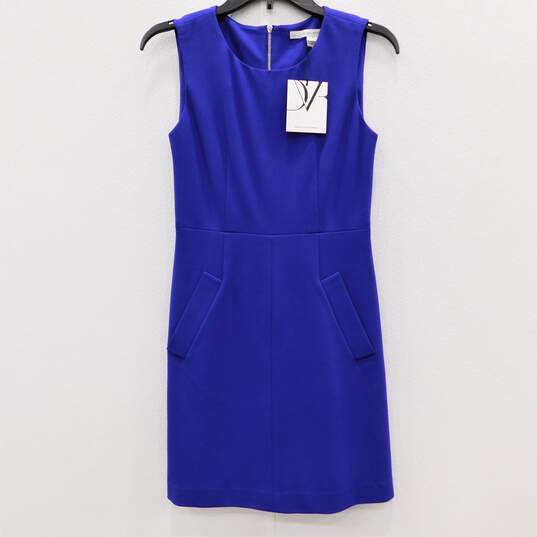 DVF Diane Von Furstenberg Purple Rayon Stretch Blend Mini Sheath Dress Size 0 NWT with COA image number 1