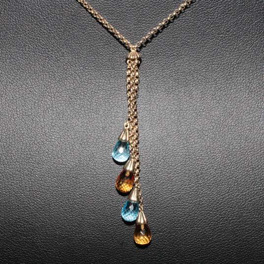 10K Yellow Gold Gemstone Tassel Rolo Chain Necklace - 4.9g image number 3