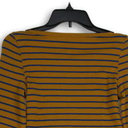 Womens Gold Blue Striped Bell Sleeve Hippie Pullover Blouse Top Size Small