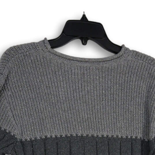 Womens Gray Black Knitted Crew Neck Long Sleeve Pullover Sweater Size M image number 4