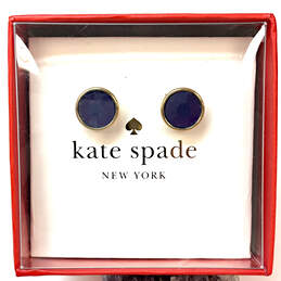 Designer Kate Spade Gold-Tone Blue Crystal Cut Stone Stud Earrings With Box