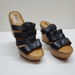 Born LISI Platform Wedge Leather Sandals Sz 7