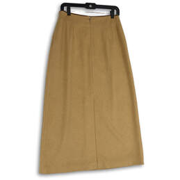Womens Tan Flat Front Back Zip Midi A-Line Skirt Size 6 alternative image