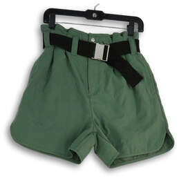 Womens Green Pleated High Waist Belted Paperbag Shorts Size 2