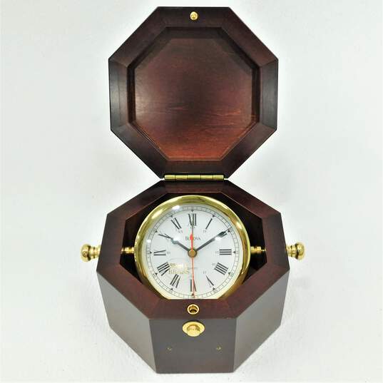 Bulova Quartermaster Maritime Clock B7910 Octagon Wooden Case image number 1