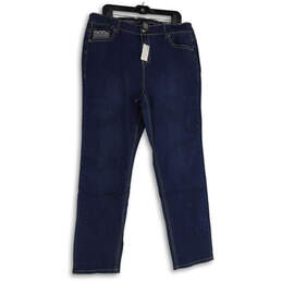 NWT Womens Blue Denim Embroidered 5-Pocket Design Straight Leg Jeans Sz 16T