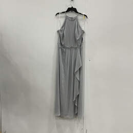 NWT Womens Gray Sleeveless Halter Neck Back Zip Long Maxi Dress Size 14