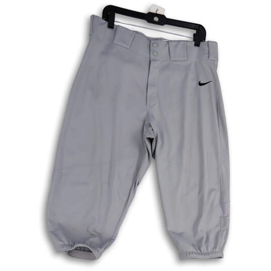 Mens Gray Flat Front Stretch Pockets Elastic Hem Baseball Capri Pants Sz XL image number 1