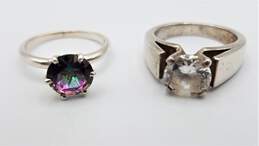 Lot of 2 925 Sterling Silver Rings Glass Cubic Zirconia Sizes 5.25-5.5