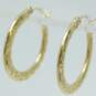 14k Yellow Gold Etched Hoop Earrings 1.5g image number 2