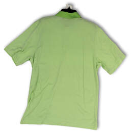 Mens Green Striped Spread Collar Short Sleeve Button Front Polo Shirt Sz L alternative image