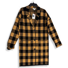 NWT Womens Brown Black Plaid Long Sleeve Coatigan Jacket Size Small
