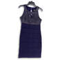 Womens Blue Glittery Sleeveless Round Neck Keyhole Short Shift Dress Size 6 image number 1