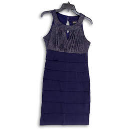 Womens Blue Glittery Sleeveless Round Neck Keyhole Short Shift Dress Size 6