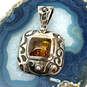 Designer Silpada 925 Sterling Silver Genuine Amber Stone Chain Pendant image number 1