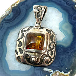 Designer Silpada 925 Sterling Silver Genuine Amber Stone Chain Pendant