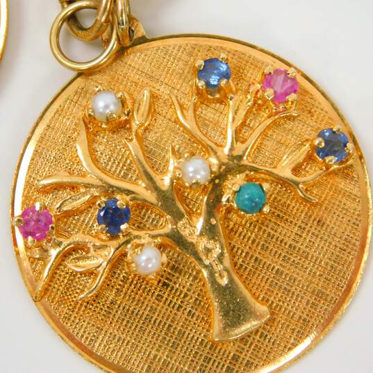 Vintage 14K Yellow Gold Ruby, Turquoise, Spinel & Pearl Sentimental Charm Bracelet 80.5g image number 9