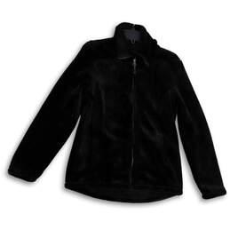 Womens Black Faux Fur Long Sleeve Collared Pockets Full-Zip Jacket Size S