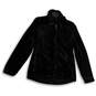 Womens Black Faux Fur Long Sleeve Collared Pockets Full-Zip Jacket Size S image number 1