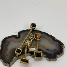 Designer Patricia Locke Gold-Tone Crystal Cut Stone Classic Brooch Pin