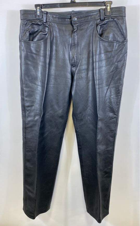Bonus Mens Black Leather High Rise Flat Front Straight Leg Biker Pants Size 40 image number 1