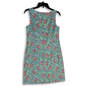 Womens Blue Printed Pink V-Neck Sleeveles Back Zip Shift Dress Size 4 image number 2