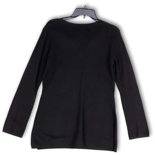 NWT Womens Black Embellished Long Sleeve Side Slit Tunic Sweater Size M image number 2