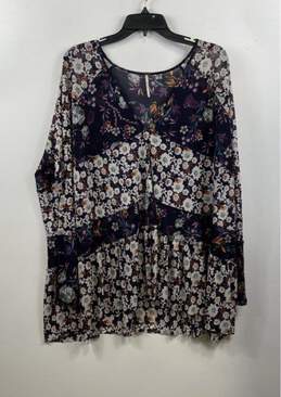 Free People Womens Black Floral Long Sleeves V-Neck Tunic Top Size M