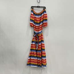 NWT Womens Multicolor Striped Off Shoulder Maxi Dress Size Medium