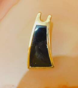 14K Gold Onyx & Mother of Pearl Shell Curved Loop Reversible Pendant 3.8g alternative image