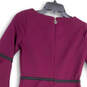 Womens Purple Black Bell Sleeve Round Neck Back Zip Sheath Dress Size 2 image number 4