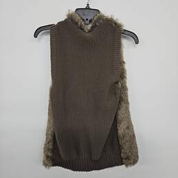 Brown Faux Fur Zip Up Sleeveless Vest alternative image