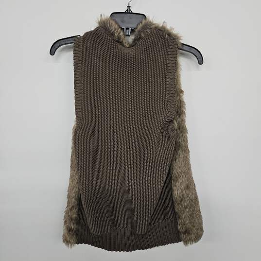 Brown Faux Fur Zip Up Sleeveless Vest image number 2