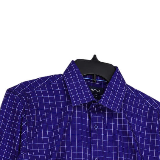 NWT Mens Blue White Window Pane Check Spread Collar Button-Up Shirt Size M image number 3