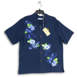 NWT Mens Blue Green Floral Collared Short Sleeve Button-Up Shirt Size M