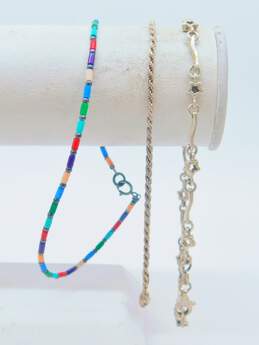 Sterling Silver Star Rope & Colorful Bead Anklets 12.3g