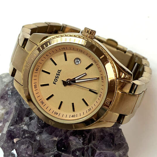 Designer Fossil ES-3019 Gold-Tone Stainless Steel Round Analog Wristwatch image number 1