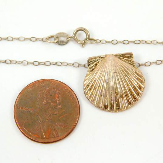 Artisan 925 Beachy Dolphin & Seashell Pendant Necklaces Shell Drop Earrings & Turtle Crushed Stone Dolphins & Waves Band Rings 29g image number 7