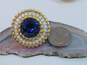 Vintage SAL Blue & White Swarovski Crystal Gold Tone Round Clip Earrings 35.8g image number 4
