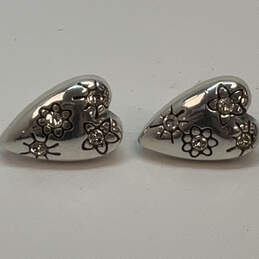 Designer Brighton Silver-Tone Flower Engraved Heart Shape Stud Earrings alternative image