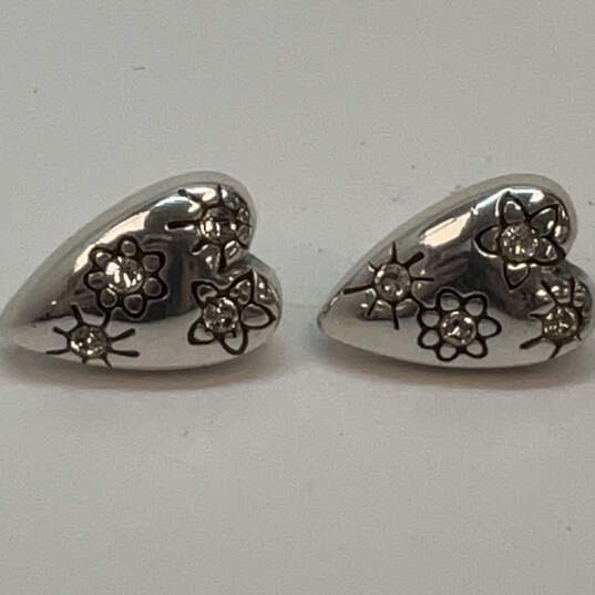 Designer Brighton Silver-Tone Flower Engraved Heart Shape Stud Earrings image number 2