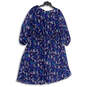 NWT Womens Blue Floral Round Neck Long Sleeve Back Zip Blouson Dress Sz 10 image number 2