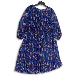 NWT Womens Blue Floral Round Neck Long Sleeve Back Zip Blouson Dress Sz 10 alternative image