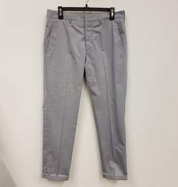 Mens Gray Cotton Blend Flat Front Pockets Straight Leg Chino Size Pants 48