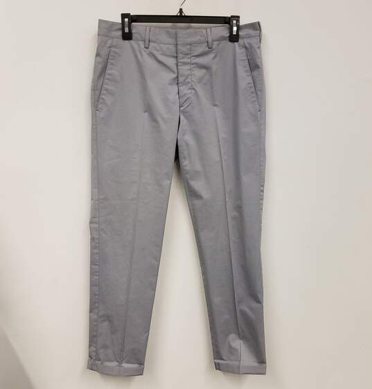 Mens Gray Cotton Blend Flat Front Pockets Straight Leg Chino Size Pants 48 image number 1