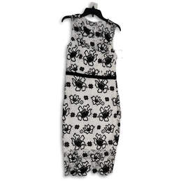 Womens Black White Lace Floral Sleeveless Round Neck Sheath Dress Size 6